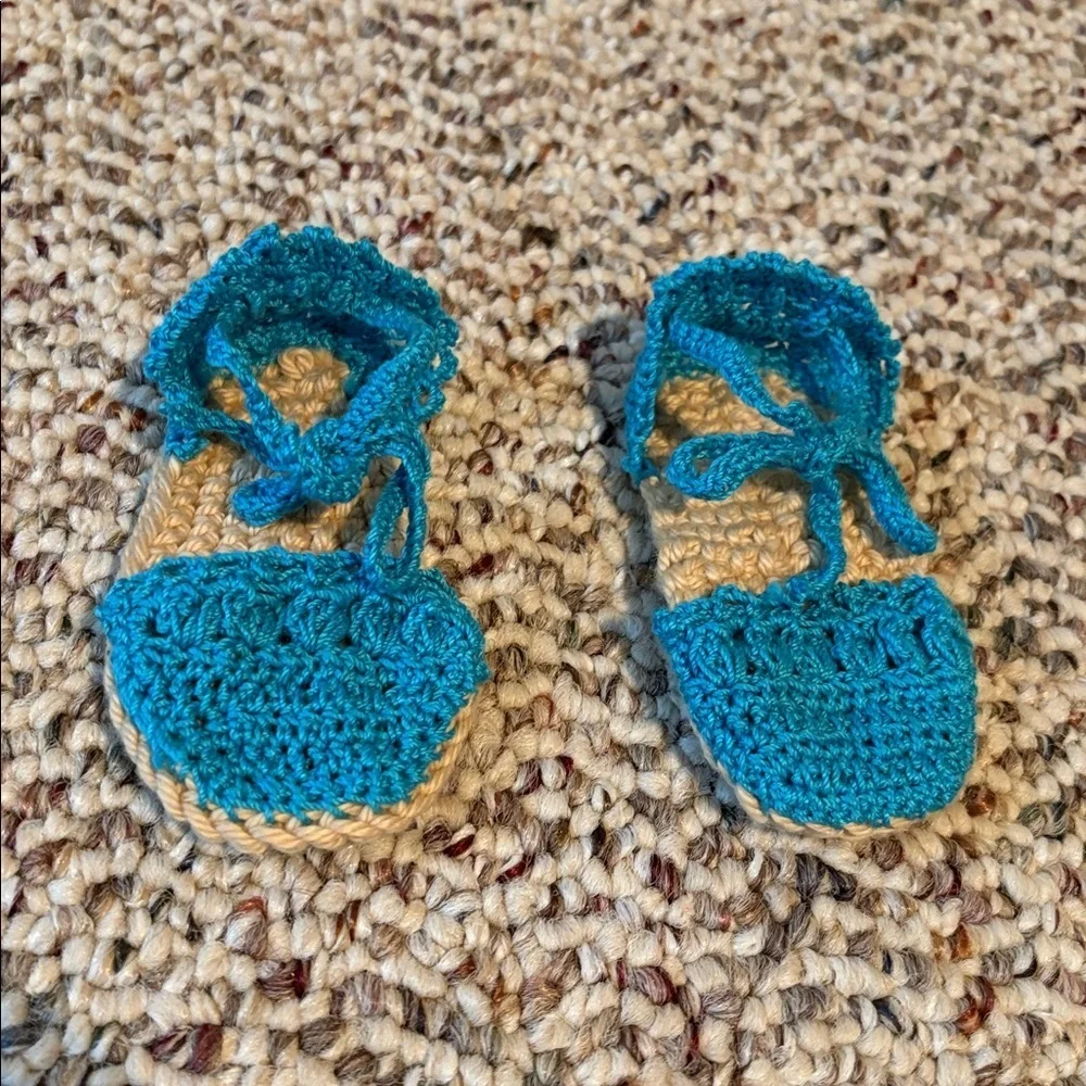 Handmade Teal Blue Crochet Baby Espadrilles